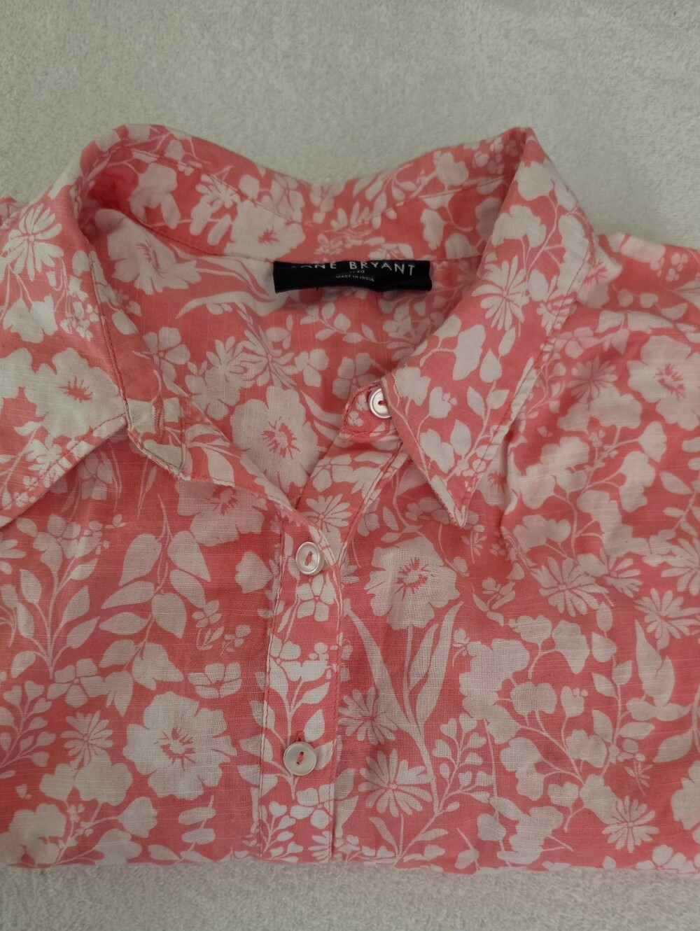 Lane Bryant Coral White Floral Button-Up Shirt